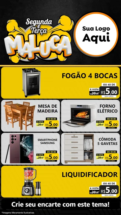 Modelo de TV para TV Vertical com o tema Segunda e Terça Maluca para Móveis e Eletro