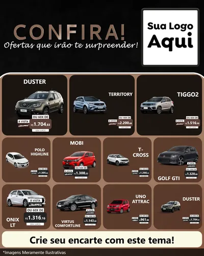 Modelo de Rede Social para Feed Instagram com o tema Confira! Ofertas que irão te surpreender! para Concessionaria de Carros