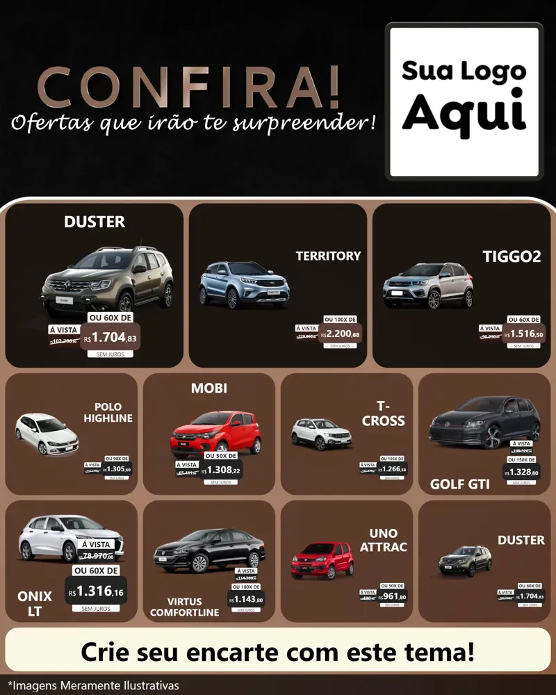 Modelo de Rede Social para Feed Instagram com o tema Confira! Ofertas que irão te surpreender! para Concessionaria de Carros