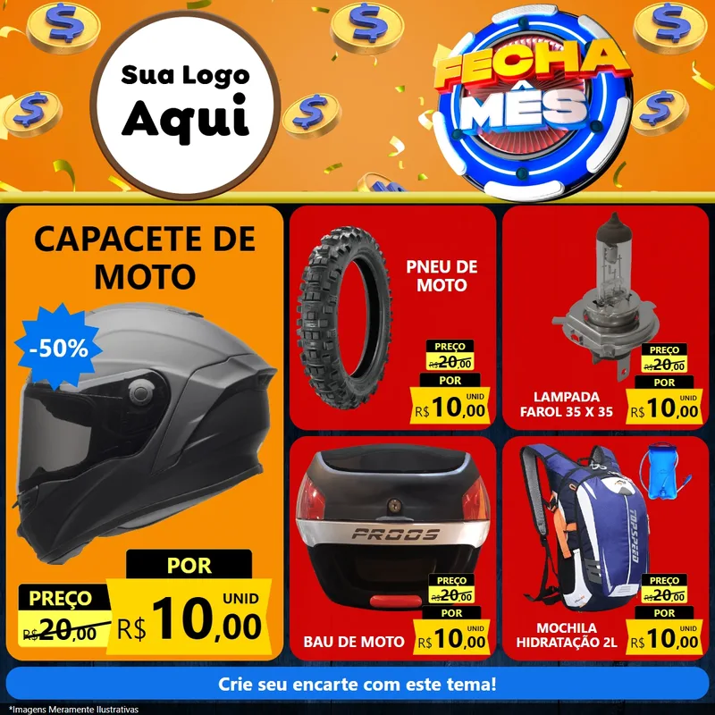 Modelo de Rede Social para Feed Facebook com o tema Fecha Mês para Moto peças