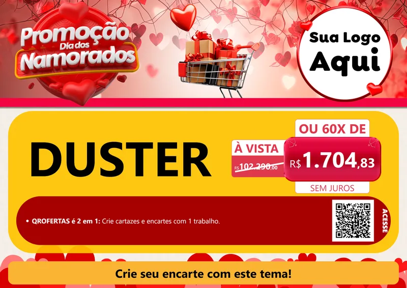 Modelo de Cartaz para Cartaz A4 Horizontal com o tema Promoção Dia dos Namorados para Concessionaria de Carros