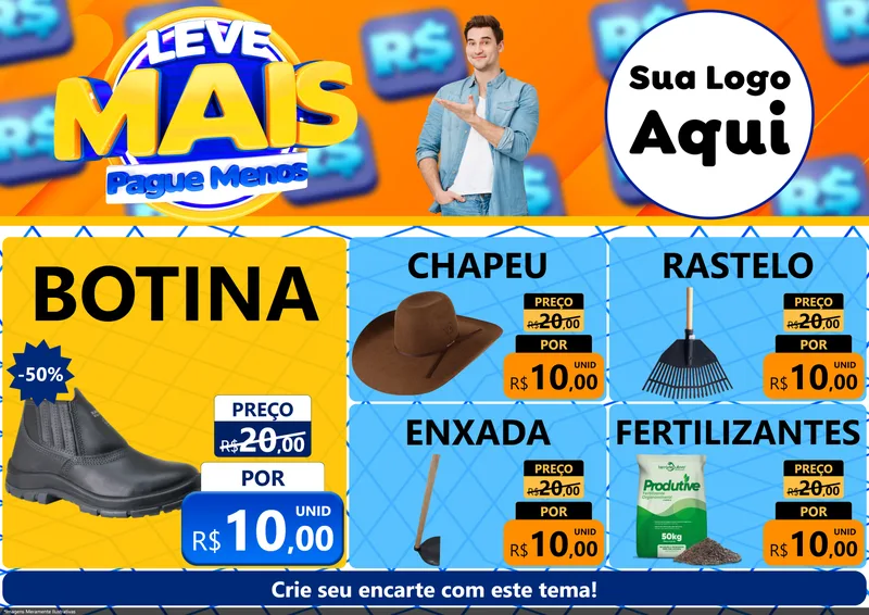 Modelo de Encarte para Encarte A4 Horizontal com o tema Leve Mais, Pague Menos para Agropecuária