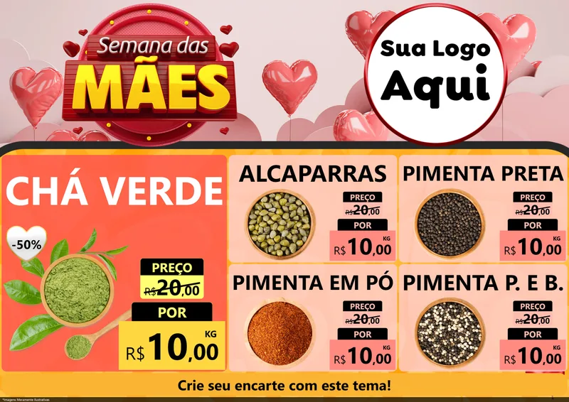 Modelo de Encarte para Encarte A4 Horizontal com o tema Semana das Mães para Produtos Naturais