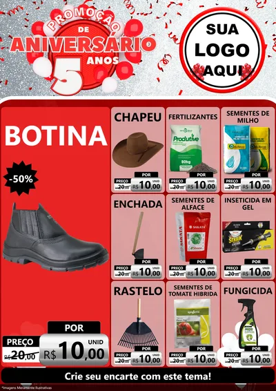 Modelo de Encarte para Encarte A4 Vertical com o tema Promoção de Aniversário - 5 Anos para Agropecuária