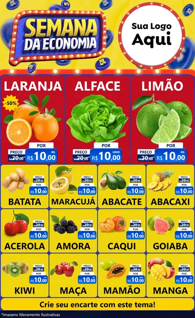 Modelo de Encarte para Encarte Grande com o tema Semana da Economia para Hortifrúti