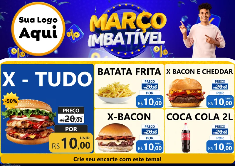Modelo de Encarte para Encarte A4 Horizontal com o tema Março Imbatível para Hamburgueria