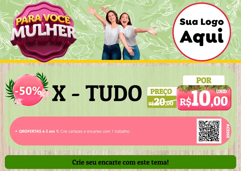 Modelo de Cartaz para Cartaz A4 Horizontal com o tema Para Você Mulher para Hamburgueria