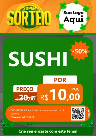 Modelo de Cartaz para Cartaz A4 Vertical com o tema Super Sorteio para Comida japonesa