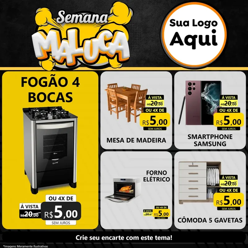 Modelo de Rede Social para Feed Facebook com o tema Semana Maluca para Móveis e Eletro
