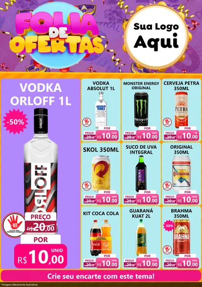 Modelo de Encarte para Encarte A4 Vertical com o tema Folia de Ofertas para Distribuidora de bebidas