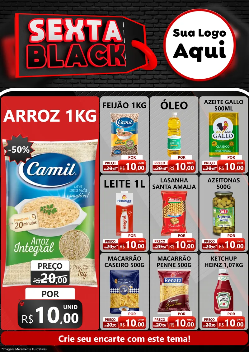 Modelo de Encarte para Encarte A4 Vertical com o tema Sexta Black para Supermercado