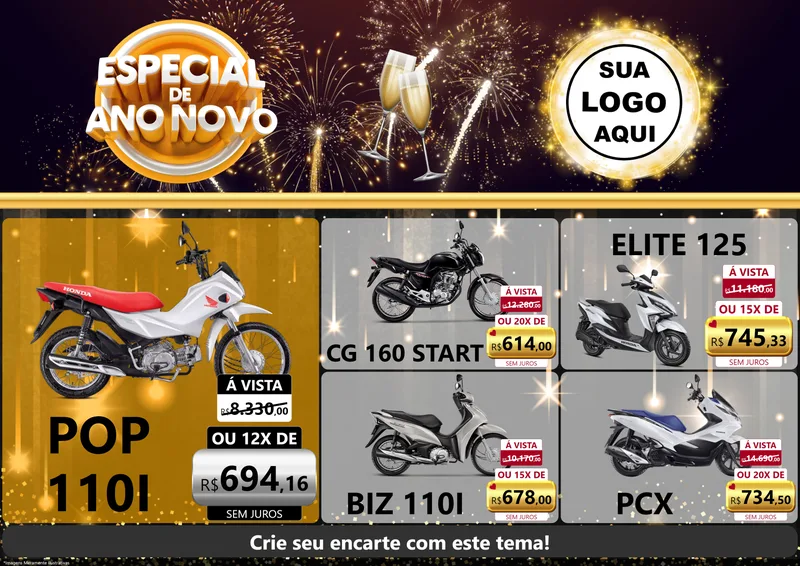 Modelo de Encarte para Encarte A4 Horizontal com o tema Especial de Ano Novo para Concessionaria de Motos