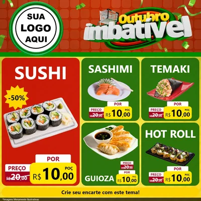 Modelo de Rede Social para Feed Facebook com o tema Outubro Imbatível para Comida japonesa