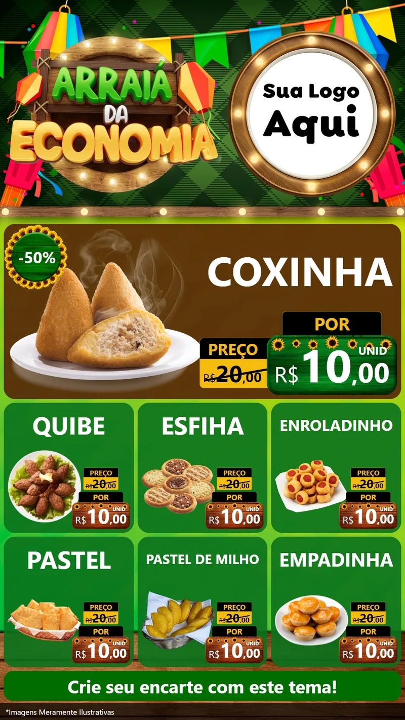 Modelo de Rede Social para Stories com o tema Arraiá de Economia para Salgadaria