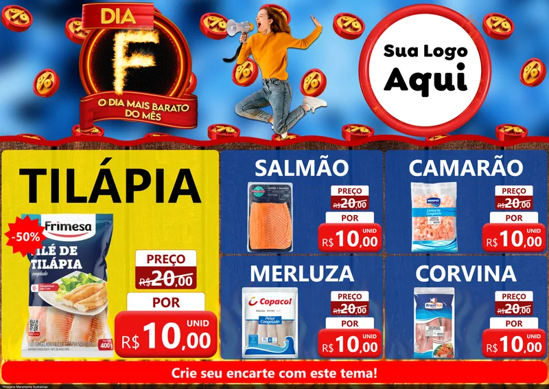 Modelo de Encarte para Encarte A4 Horizontal com o tema Dia F - O Dia Mais Barato Do Mês para Peixaria