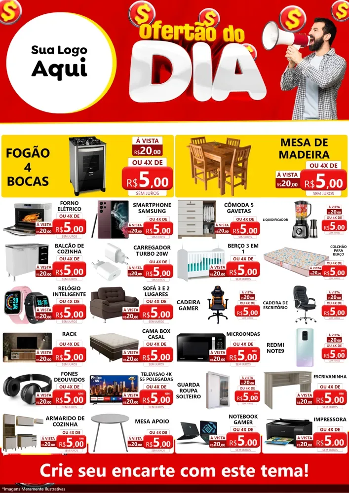 Modelo de Encarte para Encarte A4 Vertical com o tema Ofertão do dia para Móveis e Eletro