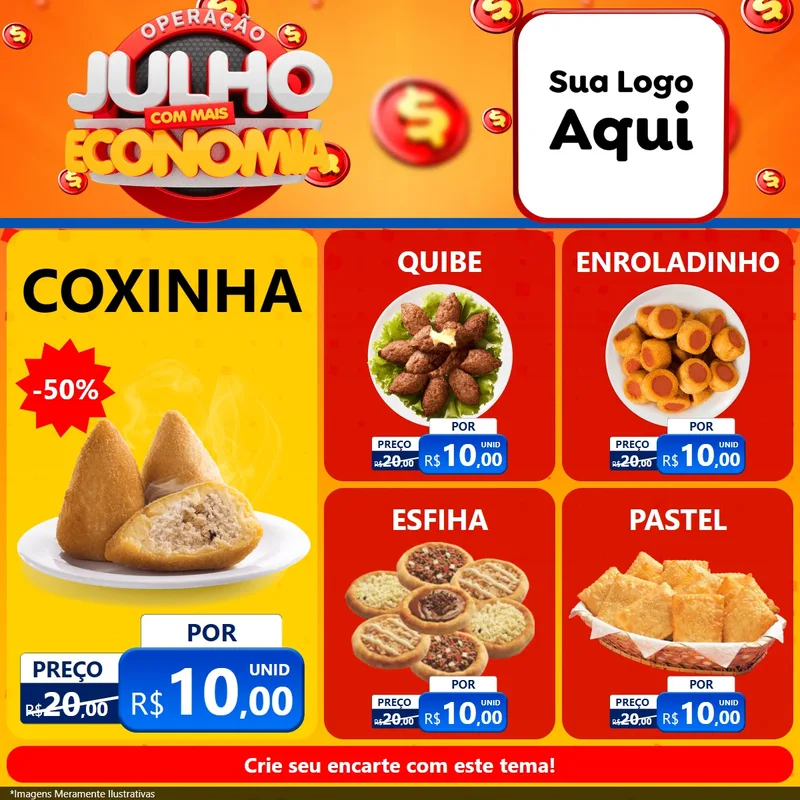 Modelo de Rede Social para Feed Facebook com o tema Operação Julho Com Mais Economia para Salgadaria