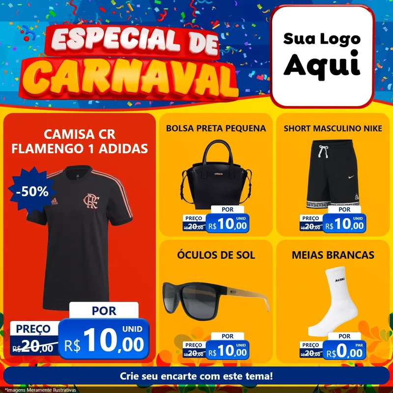 Modelo de Rede Social para Feed Facebook com o tema Especial de Carnaval para Roupas e acessórios