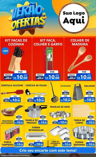 Modelo de Encarte para Encarte Grande com o tema Verão de Ofertas para Utilidades Domésticas