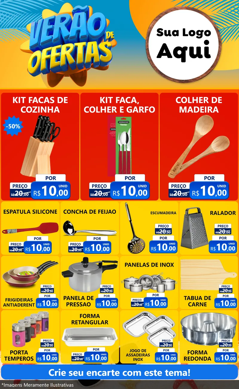Modelo de Encarte para Encarte Grande com o tema Verão de Ofertas para Utilidades Domésticas