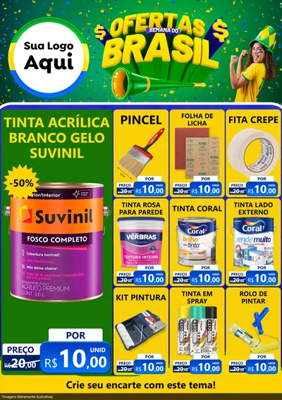 Modelo de Encarte para Encarte A4 Vertical com o tema Ofertas Semana do Brasil para Tintas e Ferramentas
