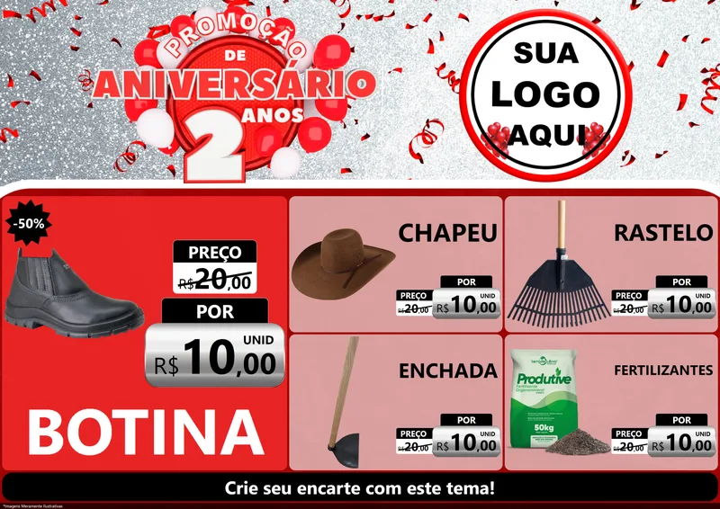 Modelo de Encarte para Encarte A4 Horizontal com o tema Promoção de Aniversário - 2 Anos para Agropecuária