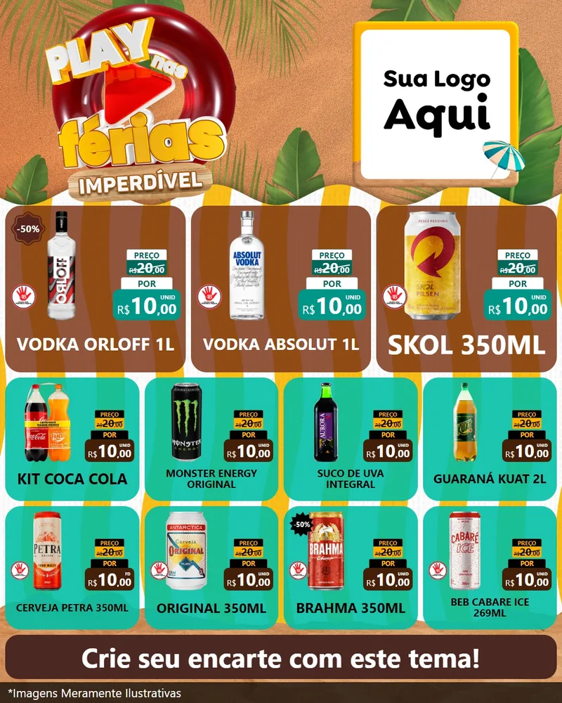 Modelo de Rede Social para Feed Instagram com o tema Play Nas Férias Imperdível para Distribuidora de bebidas