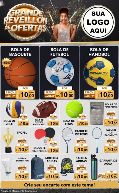 Modelo de Encarte para Encarte Grande com o tema Grande Réveillon de Ofertas para Artigos Esportivos