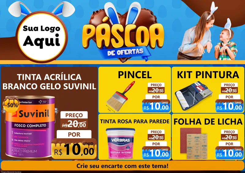 Modelo de Encarte para Encarte A4 Horizontal com o tema Páscoa de Ofertas para Tintas e Ferramentas