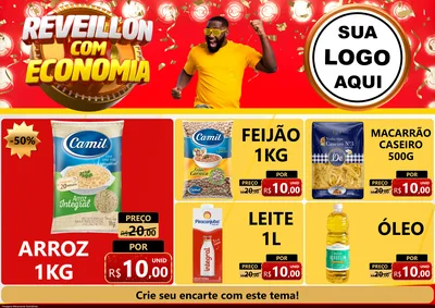 Modelo de Encarte para Encarte A4 Horizontal com o tema Réveillon com Economia para Supermercado
