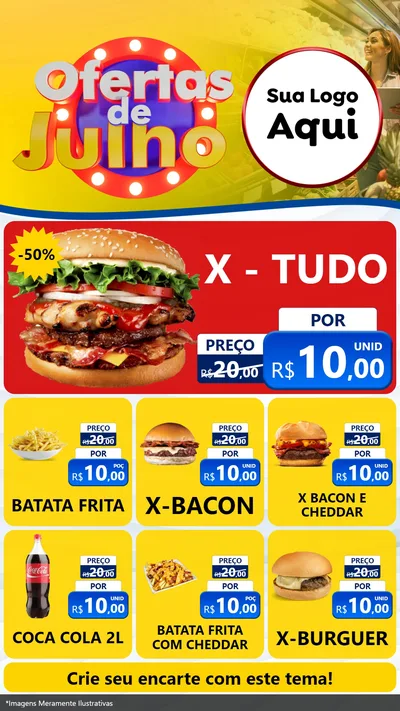 Modelo de Rede Social para Stories com o tema Ofertas de Julho para Hamburgueria
