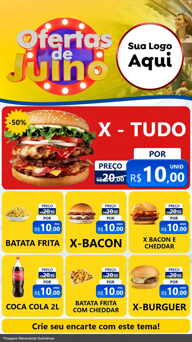 Modelo de Rede Social para Stories com o tema Ofertas de Julho para Hamburgueria