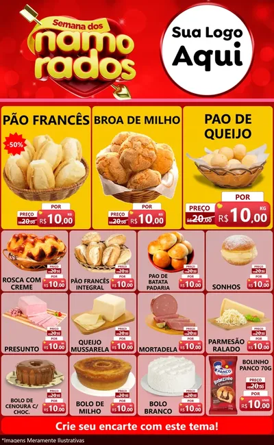 Modelo de Encarte para Encarte Grande com o tema Semana dos namorados para Padaria