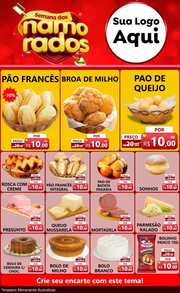 Modelo de Encarte para Encarte Grande com o tema Semana dos namorados para Padaria