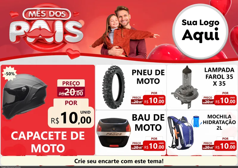 Modelo de Encarte para Encarte A4 Horizontal com o tema Mês dos Pais para Moto peças