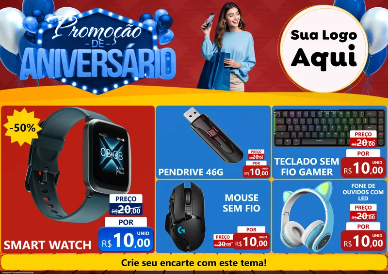 Modelo de Encarte para Encarte A4 Horizontal com o tema Promoção de Aniversário para Informática