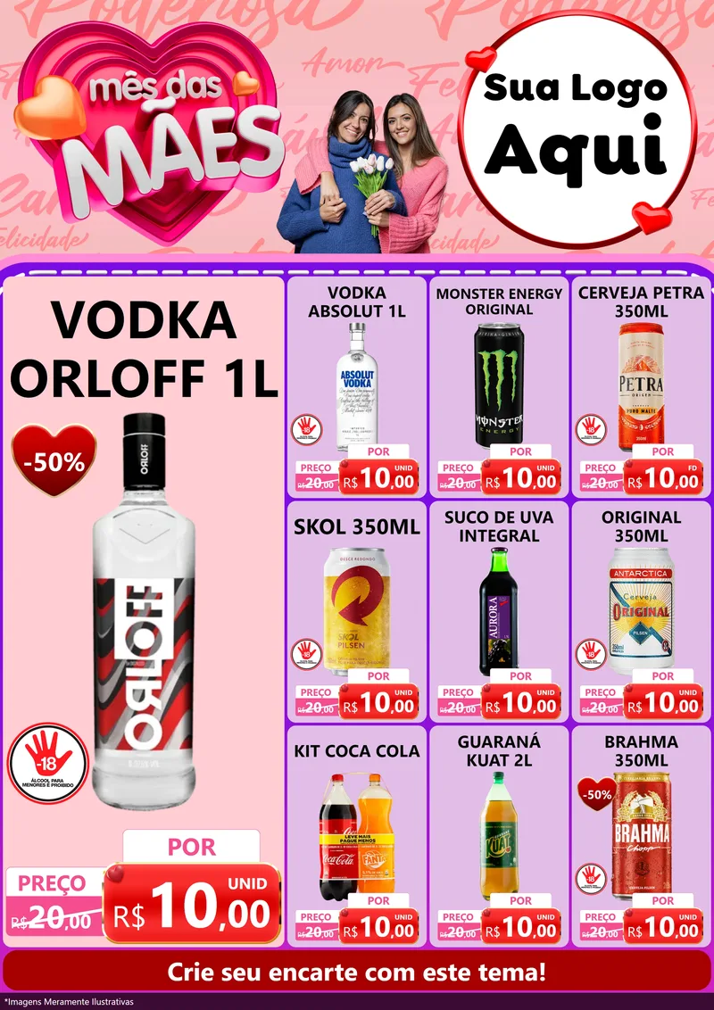 Modelo de Encarte para Encarte A4 Vertical com o tema Mês Das Mães para Distribuidora de bebidas