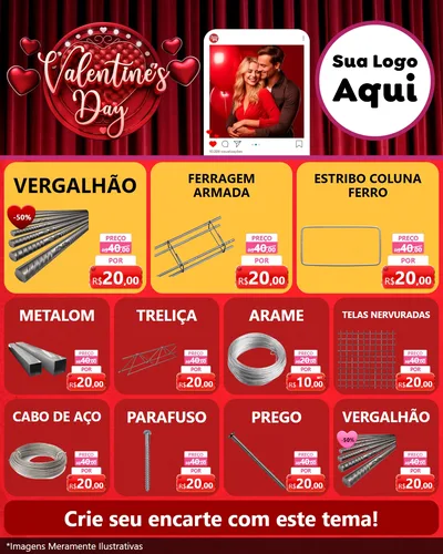 Modelo de Rede Social para Feed Instagram com o tema Valentine's Day para Ferragens