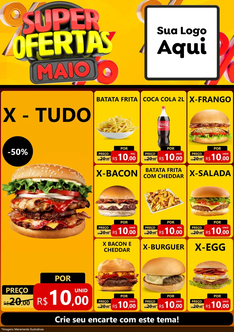 Modelo de Encarte para Encarte A4 Vertical com o tema Super Ofertas Maio para Hamburgueria