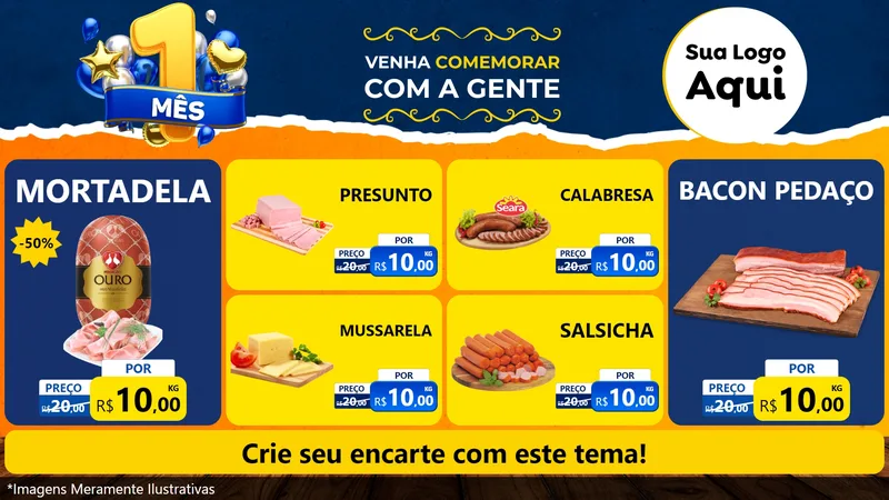 Modelo de TV para TV Horizontal com o tema Um Mês de Aniversário para Frios e Laticínios
