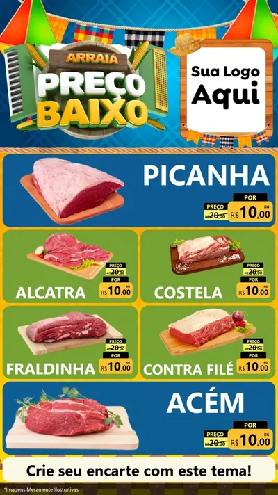Modelo de TV para TV Vertical com o tema Arraiá de Preço Baixo - Junina para Açougue