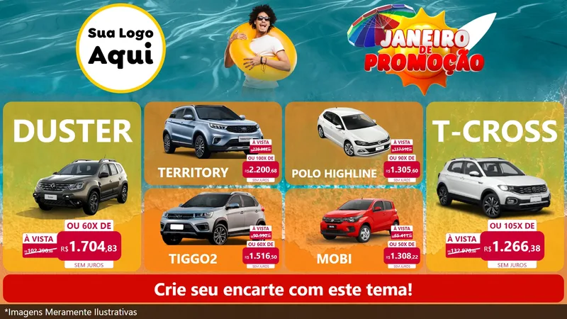 Modelo de TV para TV Horizontal com o tema Janeiro de Promoção para Concessionaria de Carros