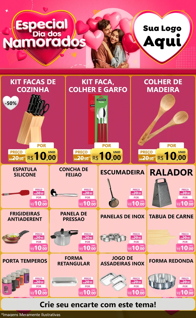 Modelo de Encarte para Encarte Grande com o tema Especial Dia dos Namorados para Utilidades Domésticas