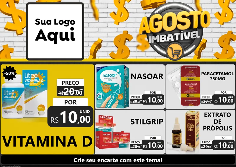 Modelo de Encarte para Encarte A4 Horizontal com o tema Agosto imbatível para Farmácia