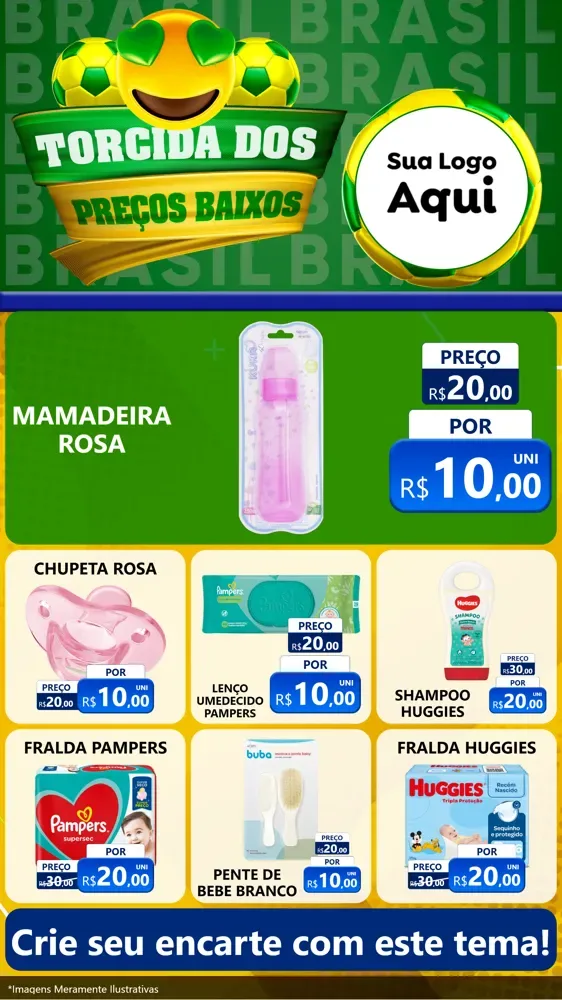 Modelo de Rede Social para Stories com o tema Torcida dos Preços Baixos - Copa para Bebês