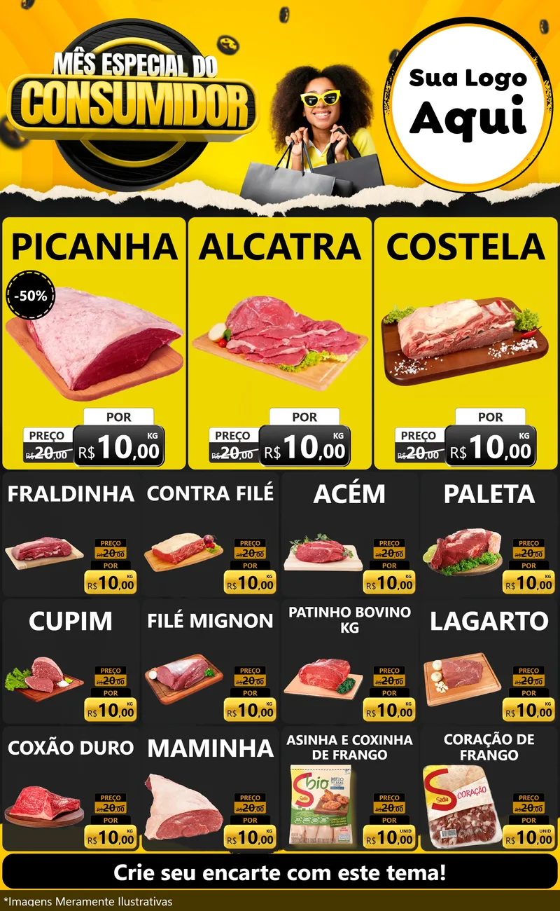 Modelo de Encarte para Encarte Grande com o tema Mês Especial do Consumidor para Açougue