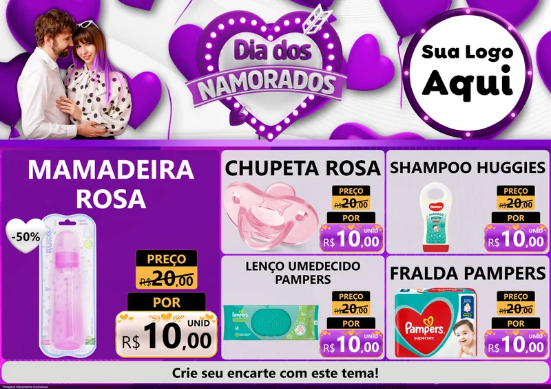 Modelo de Encarte para Encarte A4 Horizontal com o tema Dia dos Namorados para Bebês