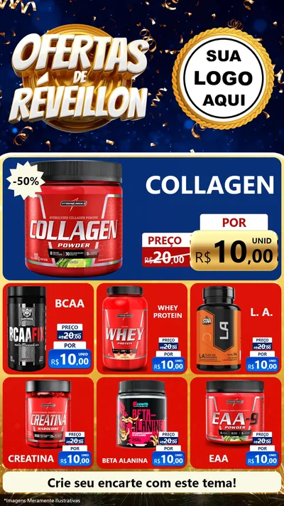 Modelo de Rede Social para Stories com o tema Ofertas de Réveillon para Suplementos alimentares