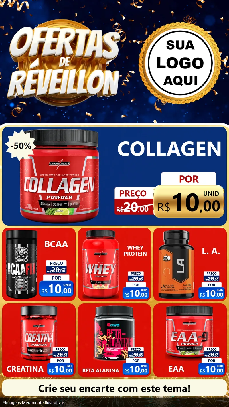Modelo de Rede Social para Stories com o tema Ofertas de Réveillon para Suplementos alimentares