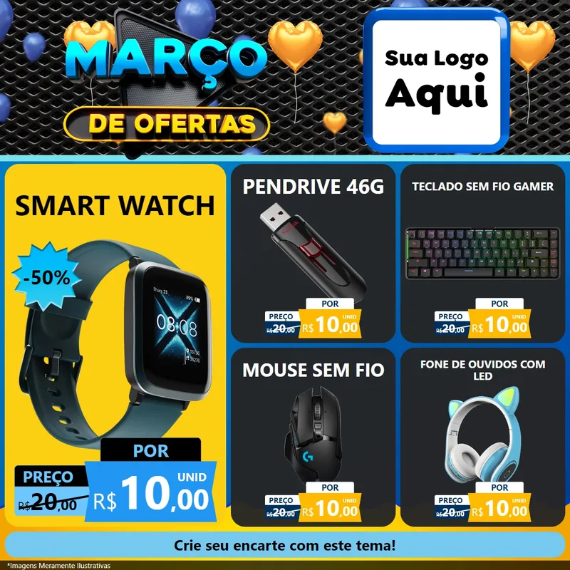Modelo de Rede Social para Feed Facebook com o tema Março de Ofertas para Informática